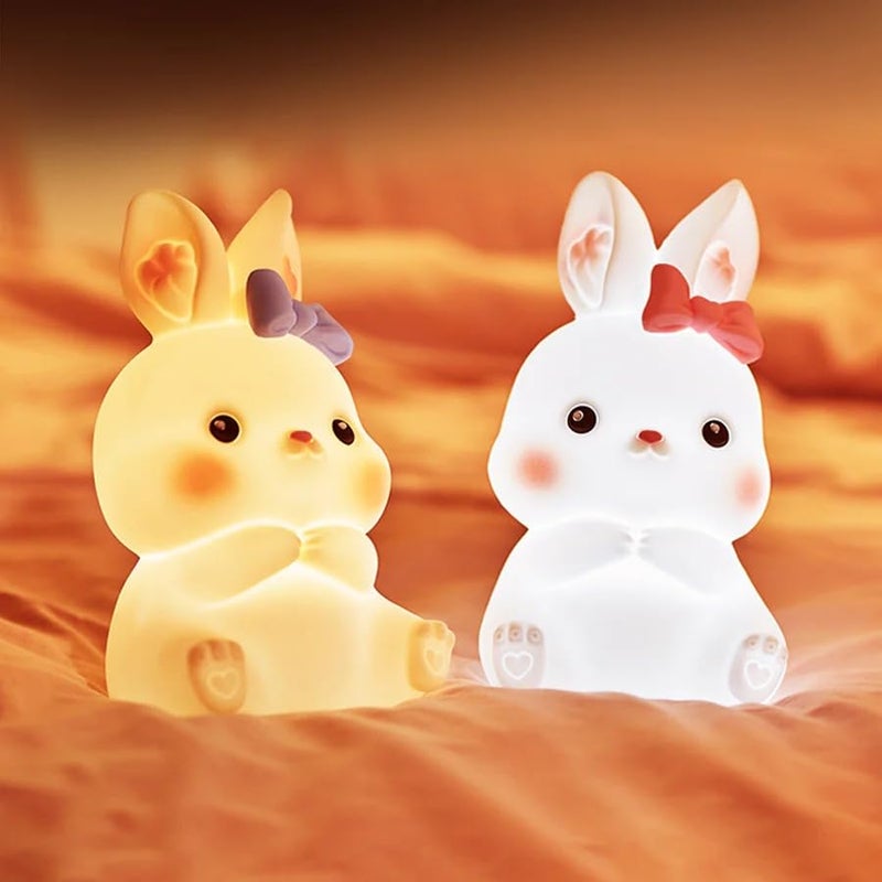 Dwiza Enterprise Cute Silicone Rabbit Night Light for Kids, USB Rechargeable 3 Step Dimmable Night Light, Touch Sensor Squishy Mini Nursery Lamp for Baby Bedroom Decor - Image 1