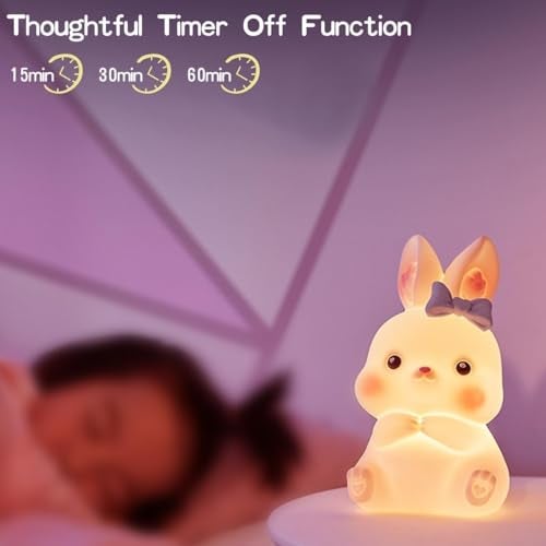 Dwiza Enterprise Cute Silicone Rabbit Night Light for Kids, USB Rechargeable 3 Step Dimmable Night Light, Touch Sensor Squishy Mini Nursery Lamp for Baby Bedroom Decor - Image 2