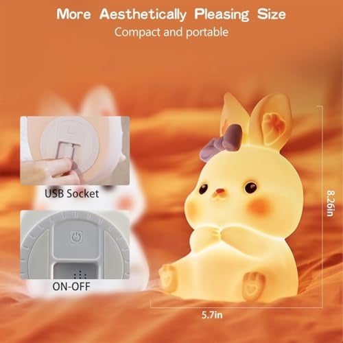 Dwiza Enterprise Cute Silicone Rabbit Night Light for Kids, USB Rechargeable 3 Step Dimmable Night Light, Touch Sensor Squishy Mini Nursery Lamp for Baby Bedroom Decor - Image 4