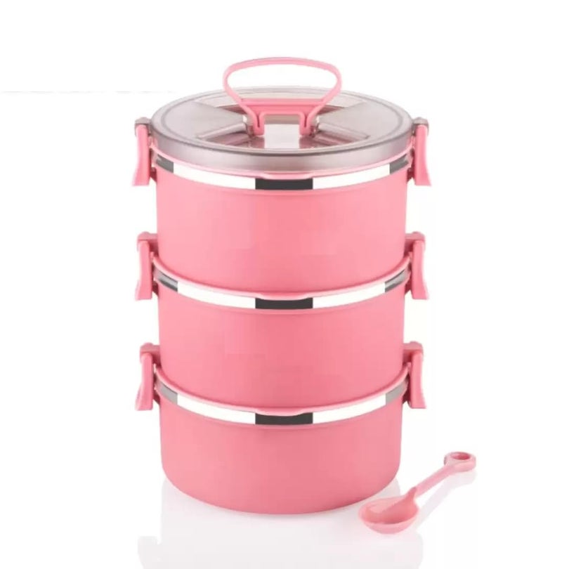 Simplyhut Big Bite Lunch Box Plastic 3 Container Double Wall Plastic Stainless Steel Inner Tiffin with Handle Push Lock for School Office Perfect for Kids Adults900 ml Random Color - Image 1