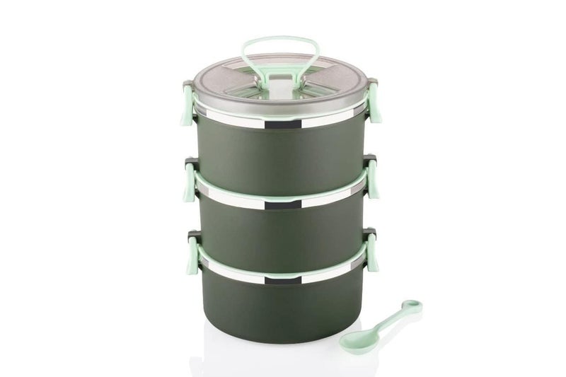 Simplyhut Big Bite Lunch Box Plastic 3 Container Double Wall Plastic Stainless Steel Inner Tiffin with Handle Push Lock for School Office Perfect for Kids Adults900 ml Random Color - Image 2