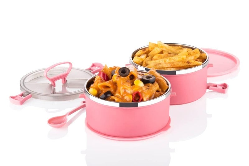 Simplyhut Big Bite Lunch Box Plastic 3 Container Double Wall Plastic Stainless Steel Inner Tiffin with Handle Push Lock for School Office Perfect for Kids Adults900 ml Random Color - Image 5