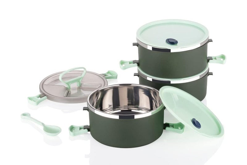 Simplyhut Big Bite Lunch Box Plastic 3 Container Double Wall Plastic Stainless Steel Inner Tiffin with Handle Push Lock for School Office Perfect for Kids Adults900 ml Random Color - Image 4