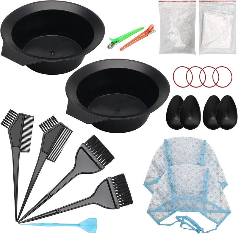 AHIER 23 Packs Hair Dye Coloring Kit Include hair Dye Brush and Bowl Set Hair Highlight Cap Kit Ear Cover Gloves Shawl Shower Cap for DIY Salon Hair Coloring Dye Tools