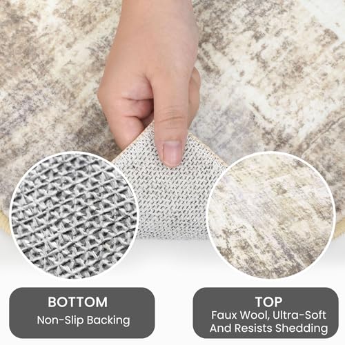 IOHOUZE Abstract Runner Rug 2x6 Ft Washable Runners for Hallways, Non Slip Kitchen Runner Printed Faux Wool Entryway Runner Indoor, Modern Abstract Floor Carpet for Hall Kitchen Bedroom, Beige Brown - Image 4