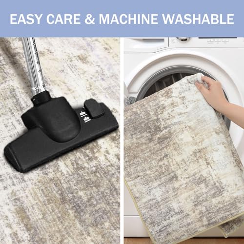 IOHOUZE Abstract Runner Rug 2x6 Ft Washable Runners for Hallways, Non Slip Kitchen Runner Printed Faux Wool Entryway Runner Indoor, Modern Abstract Floor Carpet for Hall Kitchen Bedroom, Beige Brown - Image 3