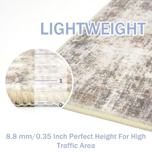 IOHOUZE Abstract Runner Rug 2x6 Ft Washable Runners for Hallways, Non Slip Kitchen Runner Printed Faux Wool Entryway Runner Indoor, Modern Abstract Floor Carpet for Hall Kitchen Bedroom, Beige Brown - Image 5