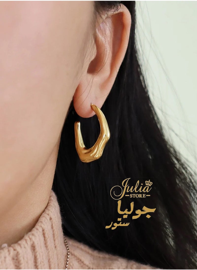 Trendy Water Wave Shape Earrings Trendy 18K Gold Plated Earrings Chunky Hoop Earrings | Hypoallergenic Gold Earrings for Women Best Seller Stainless Steel Jewelry By Julia Store - pzsku/ZB36F610EE85B5665B537Z/45/_/1718584759/8405f227-9efd-478d-9f03-7a347db0315c