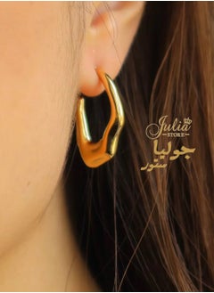 Julia Store Trendy Water Wave Shape Earrings Trendy 18K Gold Plated Earrings Chunky Hoop Earrings | Hypoallergenic Gold Earrings for Women Best Seller Stainless Steel Jewelry By Julia Store  - Image 3