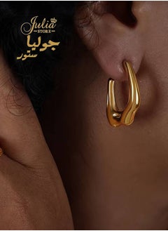 Julia Store Trendy Water Wave Shape Earrings Trendy 18K Gold Plated Earrings Chunky Hoop Earrings | Hypoallergenic Gold Earrings for Women Best Seller Stainless Steel Jewelry By Julia Store  - Image 4