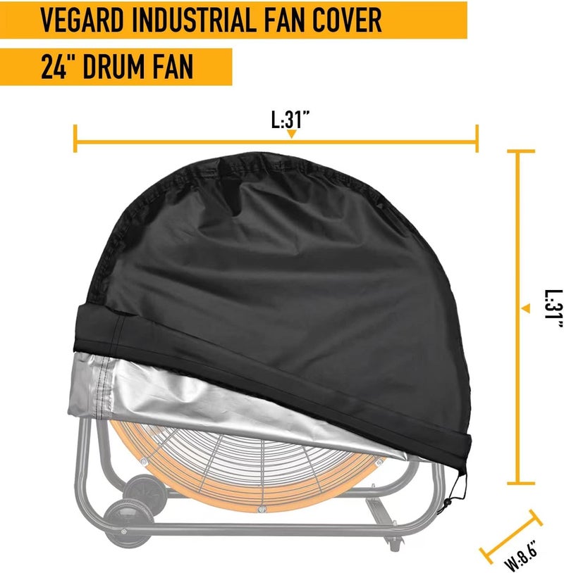VEGARD Industrial Fan Cover, Outdoor Fan Cover,Heavy Duty Waterproof&Dustproof Cover for 24" High Velocity Floor Fan, Drum Fan, High Speed Blower,Suitable for indoor and outdoor - Image 2