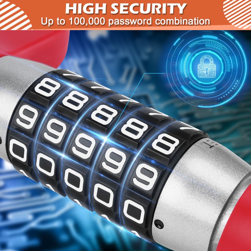 Tevlaphee Steering Wheel Lock, Car Lock Anti Theft Keyless Extendable Retractable Password 5 Coded Combination Lock, Heavy Duty Universal Fit (Red) - Image 2