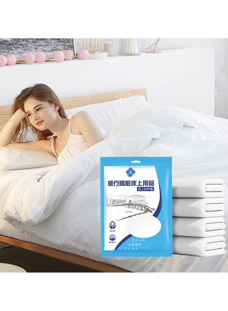 Disposable Travel Bed Sheet Set 4 Pcs Portable Bedding Set with 1 Quilt Cover 1 Sheet and 2 Pillowcase Suitable for Hotel Trip Business - Image 1
