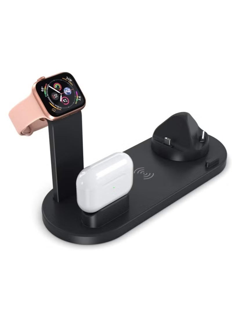 شاحن لاسلكي 6 في 1، محطة شحن لاسلكية سريعة مع قاعدة شحن قابلة للدوران 360 درجة لساعة Apple Watch/AirPods/Pencil، وهواتف iPhone Series/Micro/Type C وGalaxy Series (أسود) - Image 5