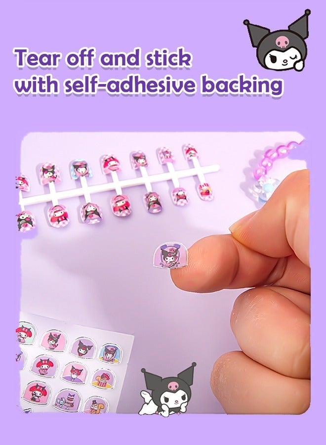 Sanrio 140 Pcs Cute Kuromi Style Kids Press on Nails Set Fake Nails with Glitter Bow Charms Girls False Nail Kit for Dress Up Party Birthday Eid Gift Daily Play Stage Performance Costume Masquerade Party DIY Makeup Toy - Image 4