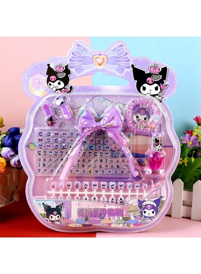 Sanrio 140 Pcs Cute Kuromi Style Kids Press on Nails Set Fake Nails with Glitter Bow Charms Girls False Nail Kit for Dress Up Party Birthday Eid Gift Daily Play Stage Performance Costume Masquerade Party DIY Makeup Toy - Image 5