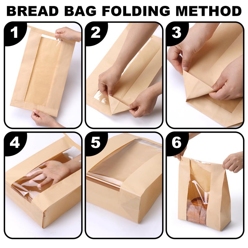 betkou 45 Pack Paper Bread Bags for Homemade Baking - Tin Tie Tab Lock Sourdough Bag, Large Loaf Packaging With Clear Window for Storage - 48 Label Seal Stickers for Bakery Use - Image 3