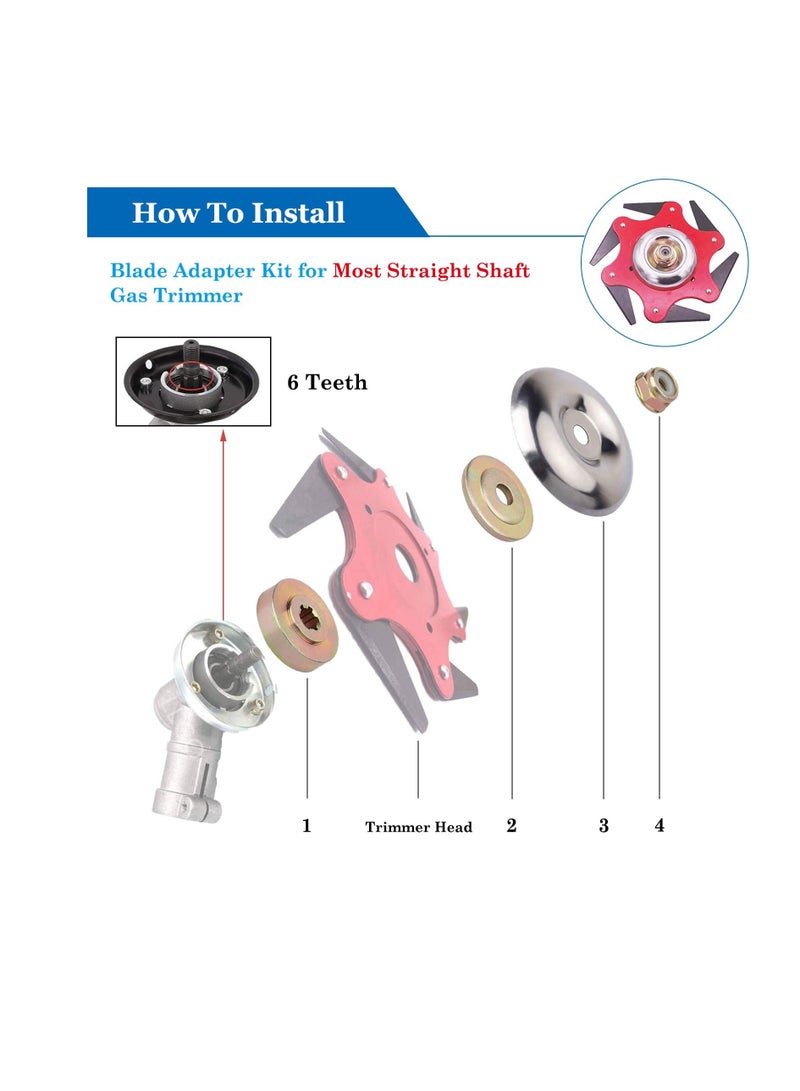 KASTWAVE 6 Teeth Steel Trimmer Head, Universal Eater Blades 6 Steel Razors, Blade Adapter Kit for String Trimmers, Garden Lawn Mower Brush Cutter with Adapter - Image 2