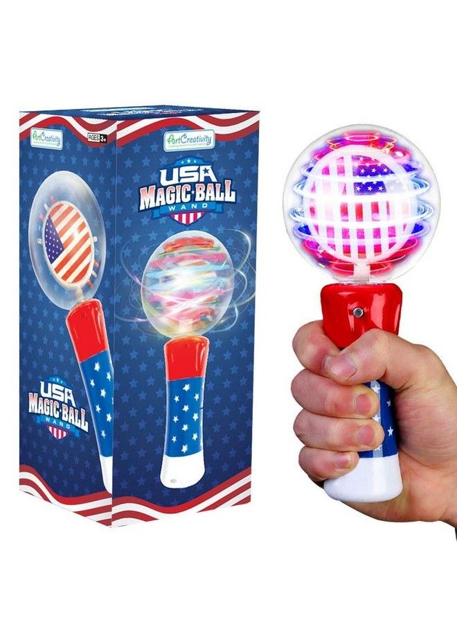 ArtCreativity - 7.5 Inch Light Up Patriotic Magic Ball Toy Wand For Kids Flashing Led Wand For Boys And Girls With Batteries Included Thrilling Spinning Light Show Birthday Party Favor 4Th Of July - Image 1