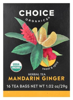 Choice Organic Teas Herbal Tea Mandarin Ginger Caffeine Free 16 Tea Bags 1.02 oz (29 g) 