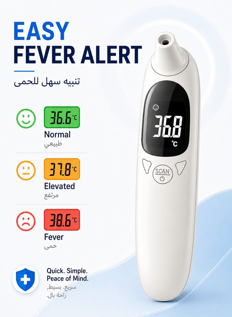 Super ZYouth 2-in-1 Infrared Ear and Forehead Thermometer for Babies, Kids and Adults, 1-Second Reading, Body and Object Mode, Fever Alert, 32 Memory Records, Backlit Display, °C/°F, White - Image 5