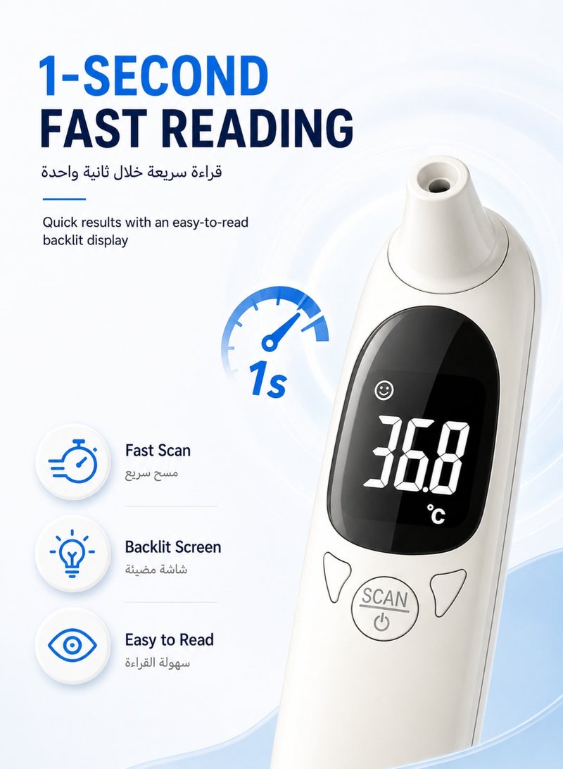 Super ZYouth 2-in-1 Infrared Ear and Forehead Thermometer for Babies, Kids and Adults, 1-Second Reading, Body and Object Mode, Fever Alert, 32 Memory Records, Backlit Display, °C/°F, White - Image 3