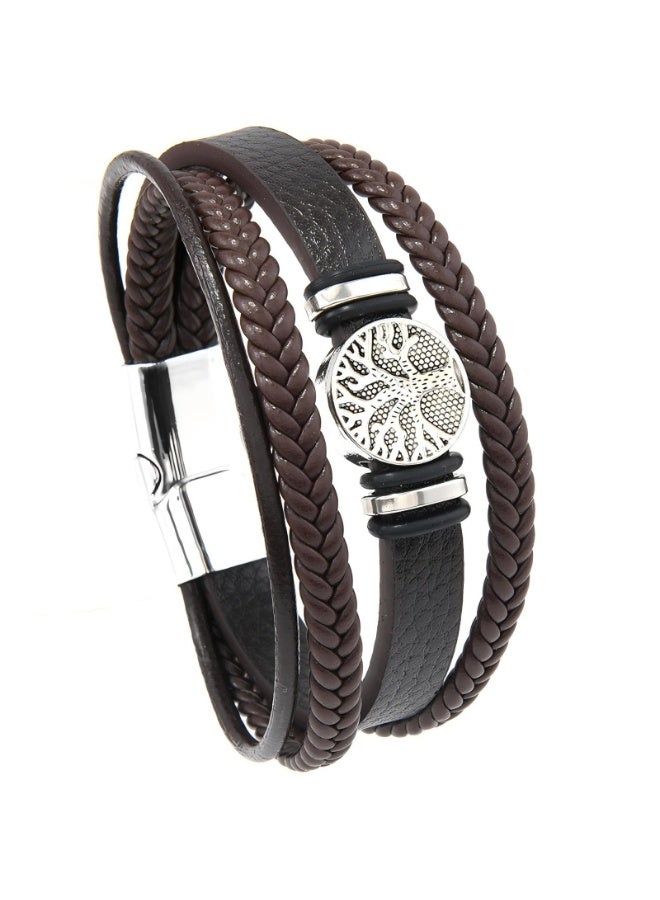 Tree of Life Leather Bracelet for Men – Handmade Braided Rope Wristband, Magnetic Clasp, 8.2" Adjustable, Symbolic Jewelry Gift for Him (Available in Black & Brown) - Image 1