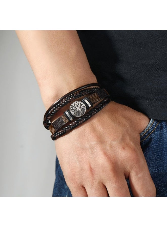 Tree of Life Leather Bracelet for Men – Handmade Braided Rope Wristband, Magnetic Clasp, 8.2" Adjustable, Symbolic Jewelry Gift for Him (Available in Black & Brown) - Image 2