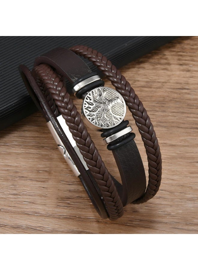Tree of Life Leather Bracelet for Men – Handmade Braided Rope Wristband, Magnetic Clasp, 8.2" Adjustable, Symbolic Jewelry Gift for Him (Available in Black & Brown) - Image 3