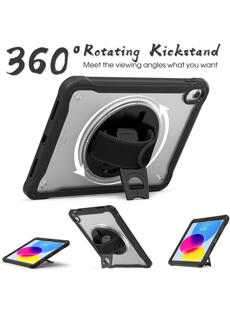 case for iPad (A16) 11th/10th Generation 11/10.9 inch 2025/2022,Rugged Shockproof Protective Cover with 360° Rotating Hand Strap/Stand,Screen Protector,Pencil Holder, pen, Black - Image 5