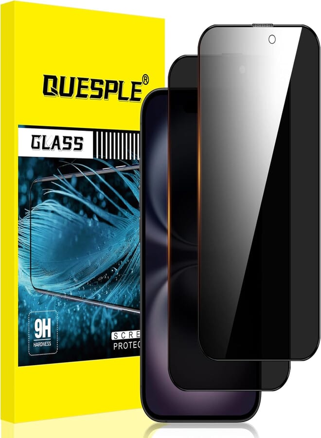QUESPLE for iPhone 16 Plus Privacy Screen Protector [2 Pack], Anti-Spy Full Coverage iPhone 16 Plus Tempered Glass Screen Protector Film, Anti-Scratch/High Sensitivity/Case Friendly
