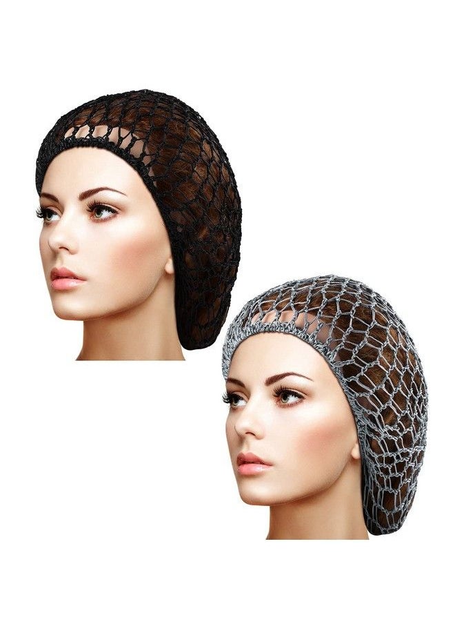 Waydress - 2 Pieces Mesh Hair Net Rayon Knit Snood Women Crocheted Sleep Cap (Black Gray) - Image 1