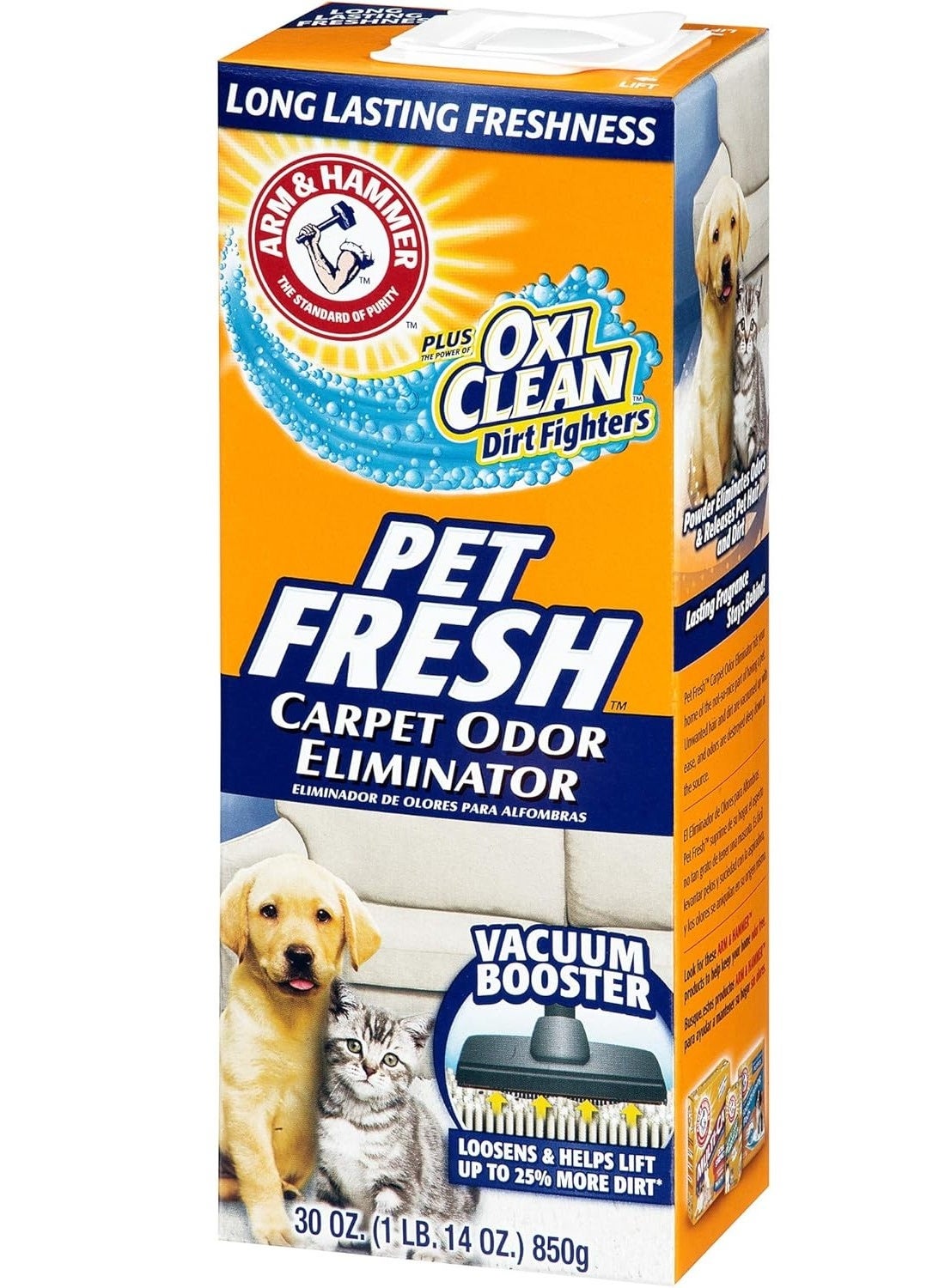 Arm & Hammer Pet Fresh Carpet Odor Eliminator with OxiClean, Powerful Carpet Cleaner Powder, Removes Pet Urine Smell & Stains, Vacuum Booster for Dog & Cat Odor Control, 30oz