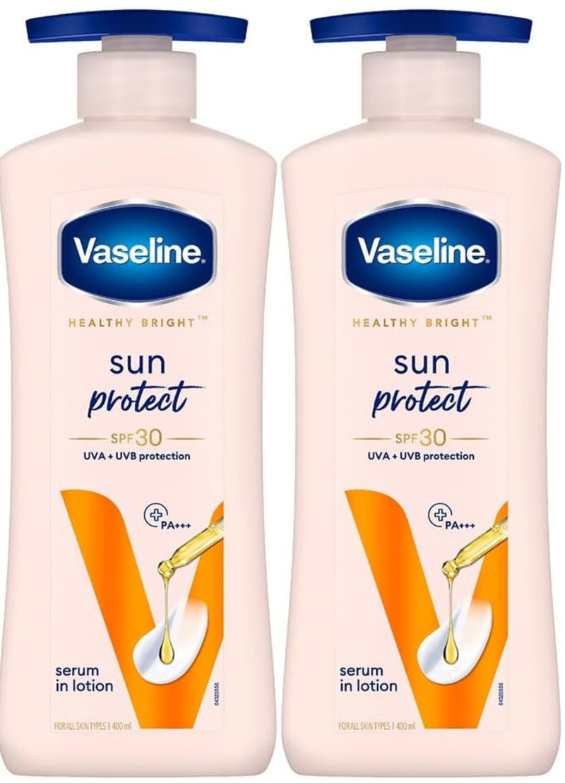 Vaseline Healthy Bright Sun Protection Body Lotion SPF 30 Daily Moisturizer for Dry Skin, Gives Non-Greasy Glowing Skin - For Men & Women 400ml 2PC