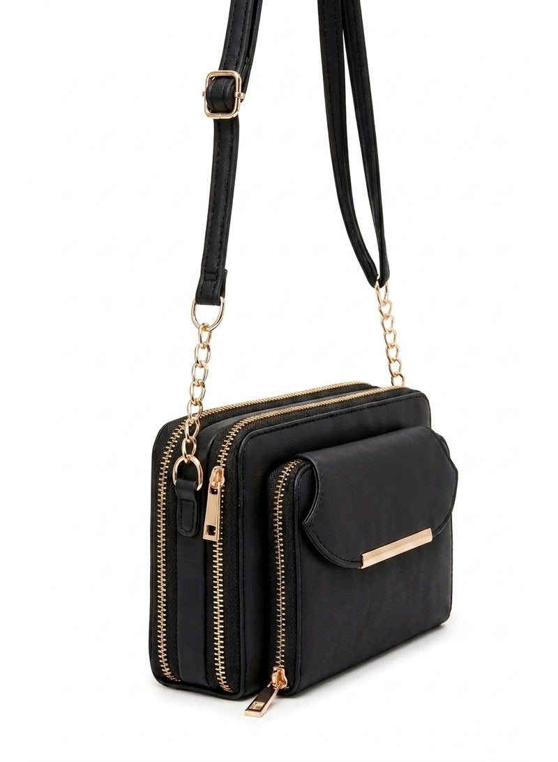 Kanaz Cross Book2 Women’s Crossbody Bag – Stylish Leather Shoulder Bag with Multiple Zippers for Daily Use - Image 3