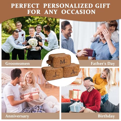 Janhavi Birthday Gifts for Men Beach Vacation Essentials Waterproof Toiletry Bag with Hook Personalized PU Leather Laser Engraved Initials Mountain Birthday Gifts For Him Brown D - Image 3