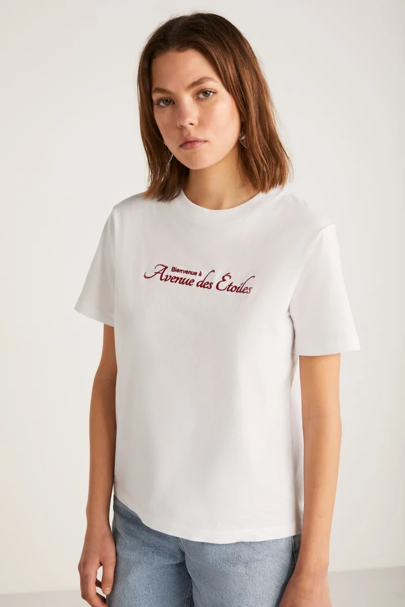 GRIMELANGE Alma Women Regular Printed White T-Shirt