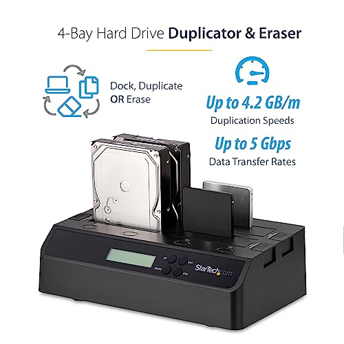 StarTech.com 4-Bay Hard Drive Duplicator and Eraser, External Standalone 1:3 HDD/SSD Cloner/Copier, USB 3.0 / eSATA to SATA Docking Station, Hard Disk Copier / Sanitizer / Wiper Tool (SATDOCK4U3RE) - Image 2