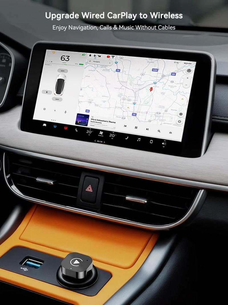 Hyphoon Wireless CarPlay & Android Auto Adapter, USB-A Plug-in Dongle, Converts Factory Wired CarPlay/Android Auto to Wireless (Gloss Black,USB-A) - Image 2