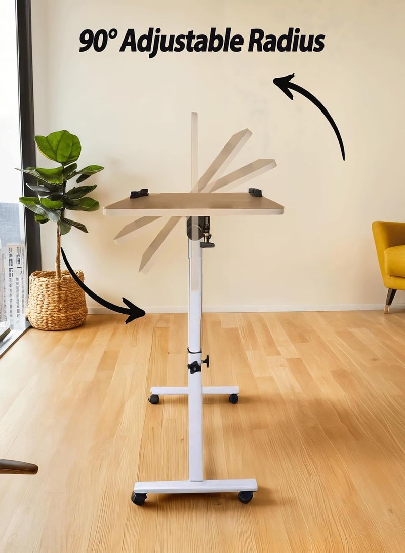 VUCATIN مكتب كمبيوتر، طاولة فوق السرير متدحرجة بعجلات، عربة مكتب كمبيوتر محمول قابلة للتعديل الارتفاع مع طاولة بجانب السرير قابلة للإمالة لأثاث المكاتب المنزلية (بني) - Image 2