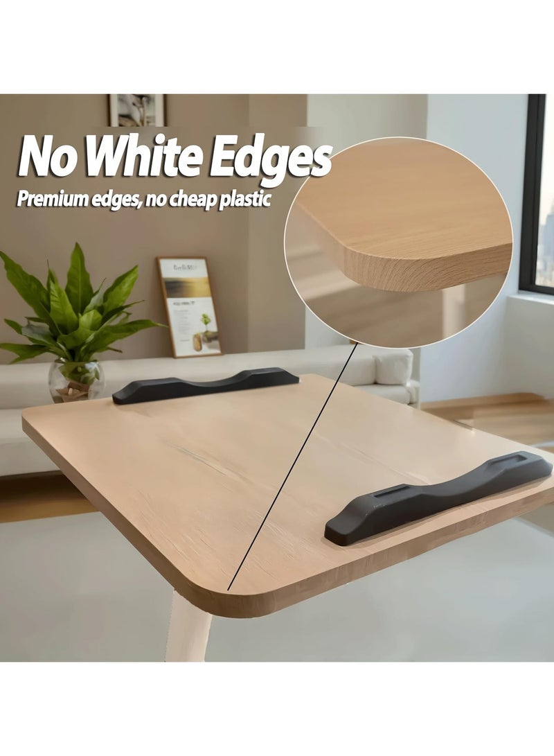 VUCATIN مكتب كمبيوتر، طاولة فوق السرير متدحرجة بعجلات، عربة مكتب كمبيوتر محمول قابلة للتعديل الارتفاع مع طاولة بجانب السرير قابلة للإمالة لأثاث المكاتب المنزلية (بني) - Image 3