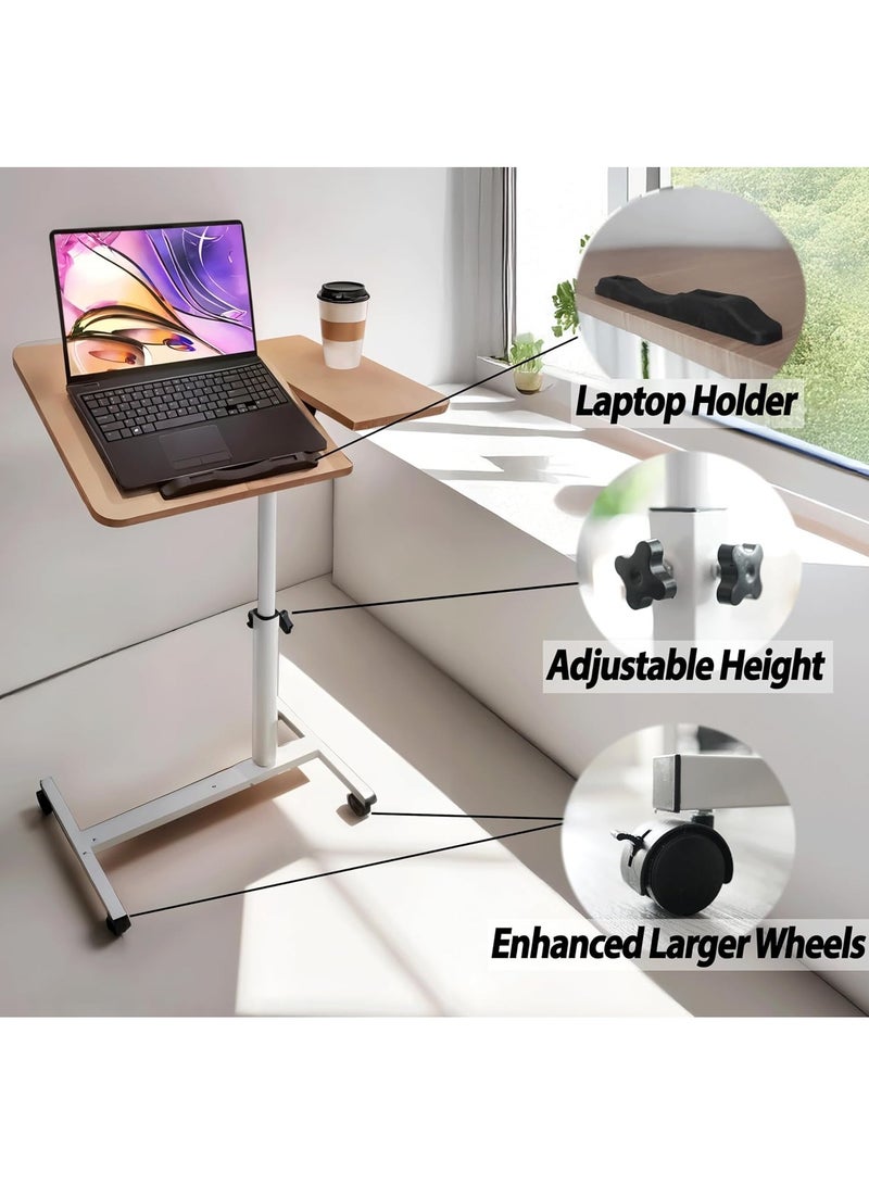 VUCATIN مكتب كمبيوتر، طاولة فوق السرير متدحرجة بعجلات، عربة مكتب كمبيوتر محمول قابلة للتعديل الارتفاع مع طاولة بجانب السرير قابلة للإمالة لأثاث المكاتب المنزلية (بني) - Image 5
