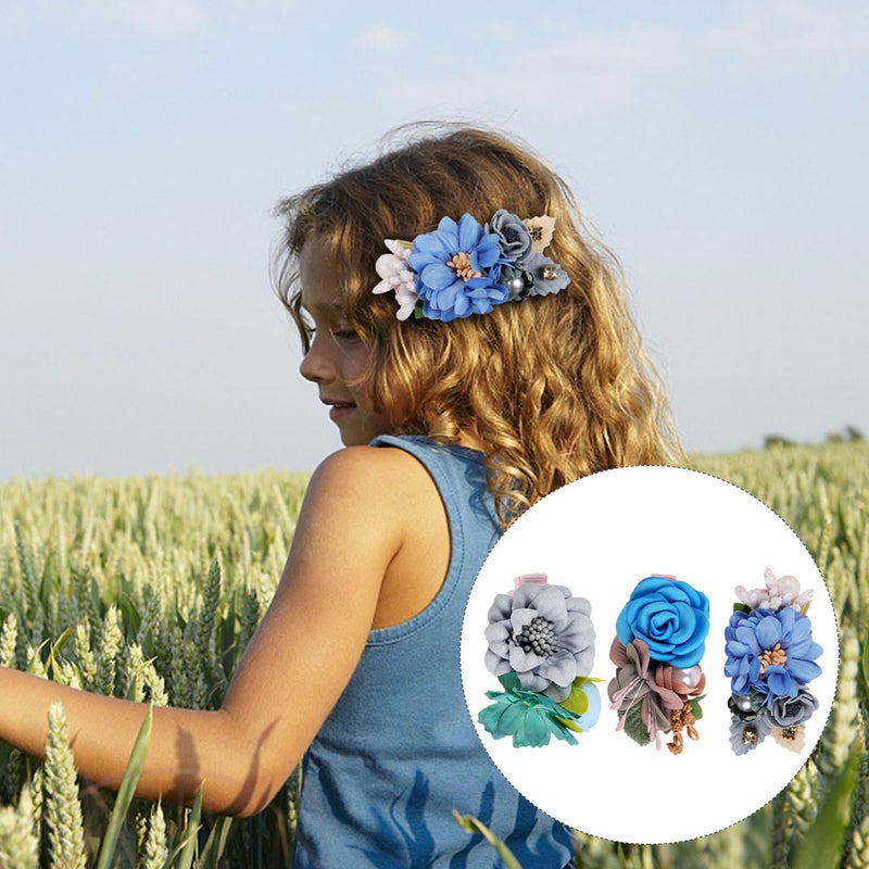 3pcs Children Fabric Flower Hair Clips Realistic Hairpins Girls Floral Headdress - Image 1