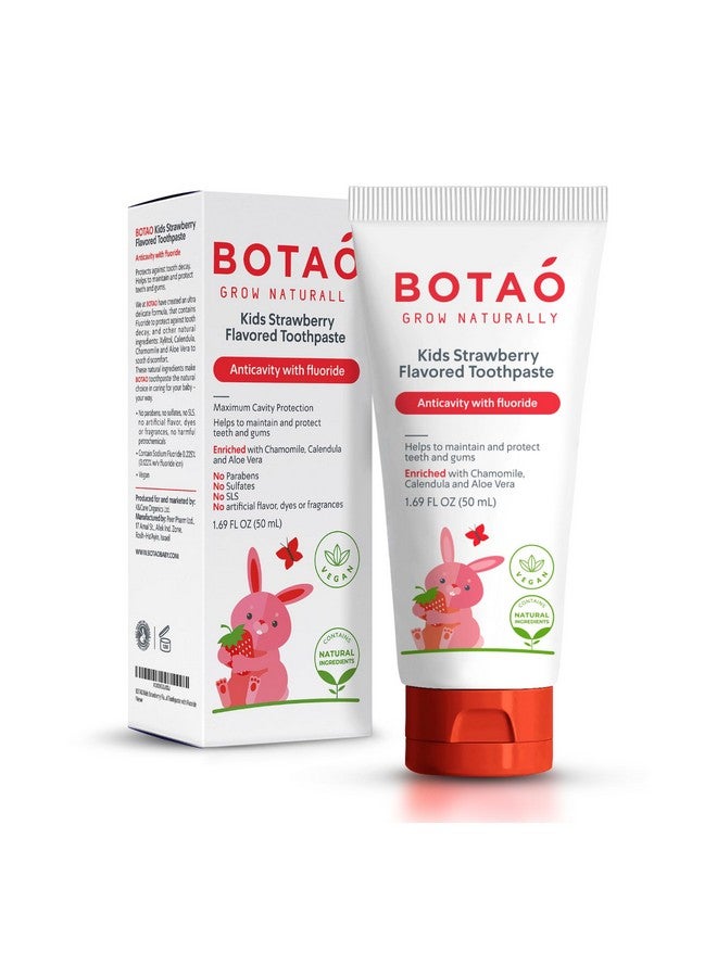 BOTAO Kids Natural Strawberry Flavored Anticavity Fluoride Toothpaste Maximum Cavity Protection Cleans Children’S Teeth Protects Gums Chamomile Aloe Vera Calendula Xylitol For Ages 2 And Up - Image 1