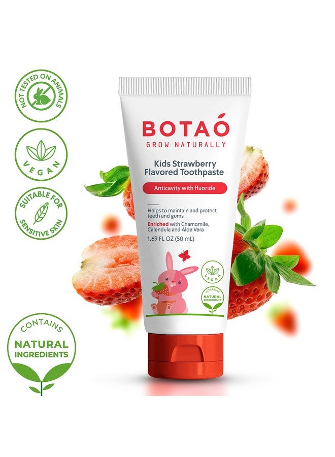 BOTAO Kids Natural Strawberry Flavored Anticavity Fluoride Toothpaste Maximum Cavity Protection Cleans Children’S Teeth Protects Gums Chamomile Aloe Vera Calendula Xylitol For Ages 2 And Up - Image 3