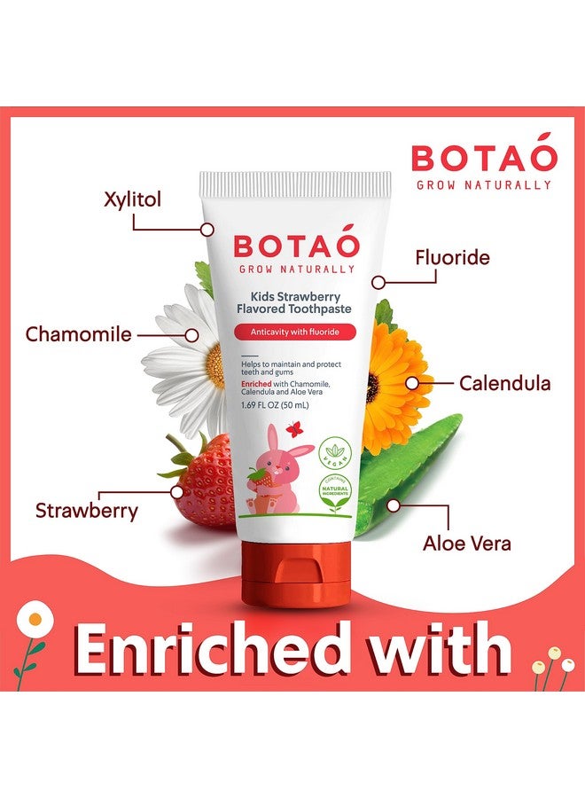 BOTAO Kids Natural Strawberry Flavored Anticavity Fluoride Toothpaste Maximum Cavity Protection Cleans Children’S Teeth Protects Gums Chamomile Aloe Vera Calendula Xylitol For Ages 2 And Up - Image 4