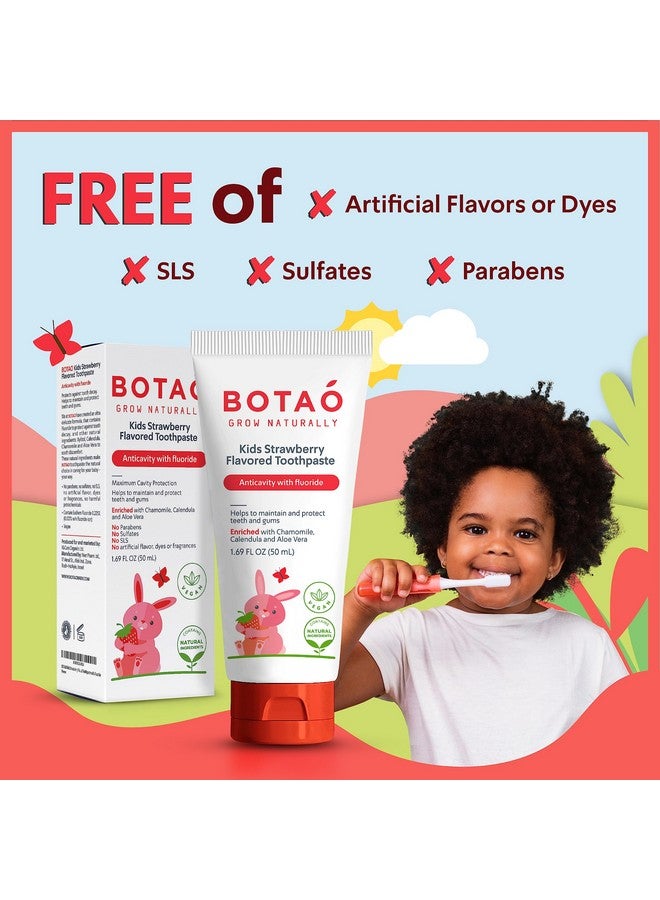 BOTAO Kids Natural Strawberry Flavored Anticavity Fluoride Toothpaste Maximum Cavity Protection Cleans Children’S Teeth Protects Gums Chamomile Aloe Vera Calendula Xylitol For Ages 2 And Up - Image 2