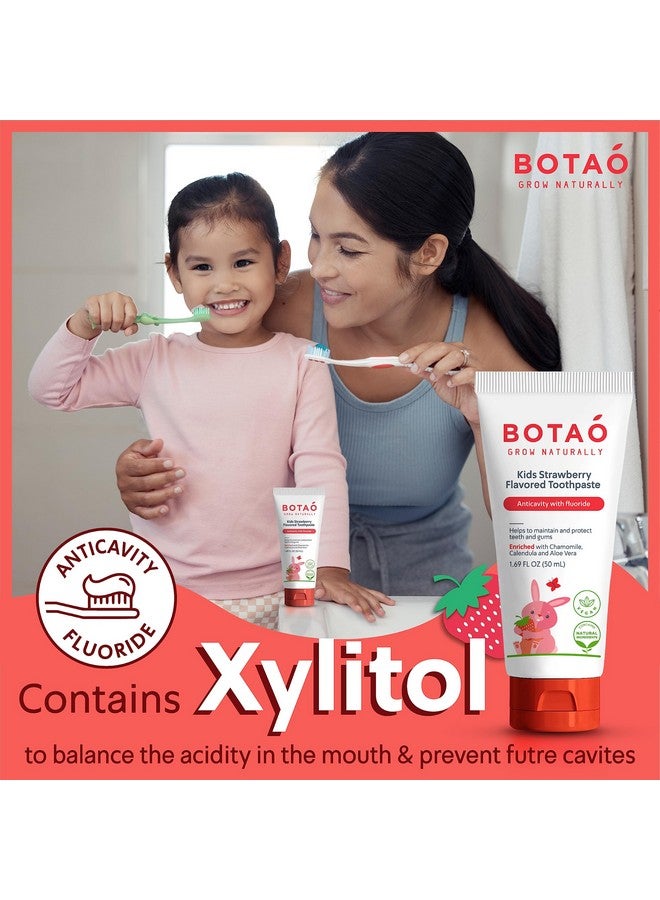 BOTAO Kids Natural Strawberry Flavored Anticavity Fluoride Toothpaste Maximum Cavity Protection Cleans Children’S Teeth Protects Gums Chamomile Aloe Vera Calendula Xylitol For Ages 2 And Up - Image 5