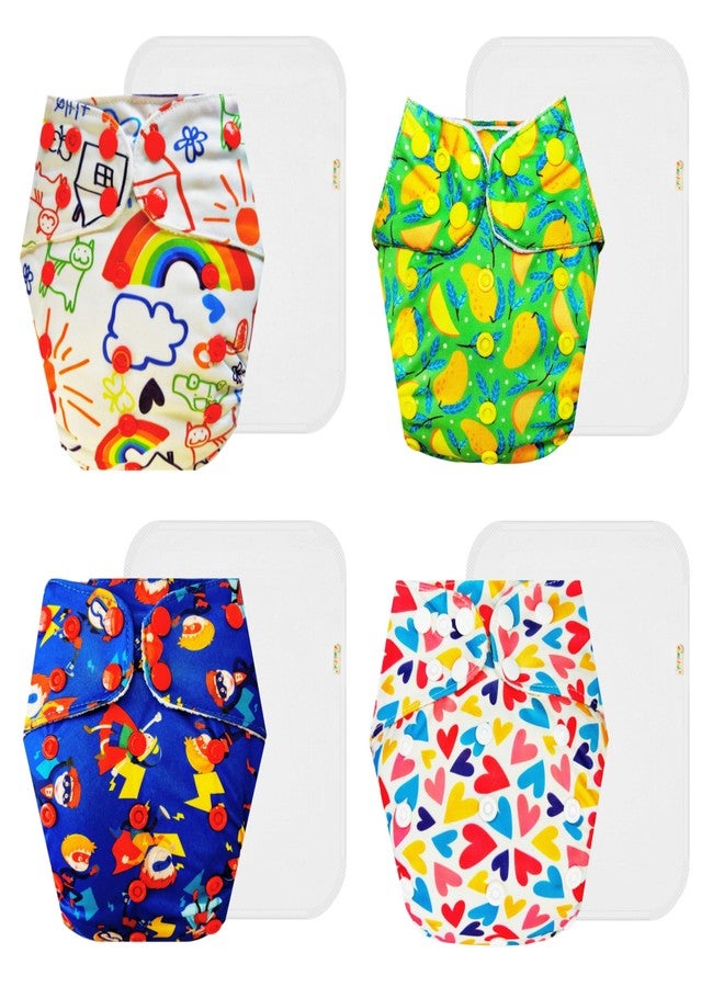 Dumbledo Premium Cloth Diaper with Cotton Insert (Pack of 4) | Hypoallergenic | Leakproof | Travel Friendly | All-Day Wear | 3 Months - 3 Years | Unisex Baby - Image 1