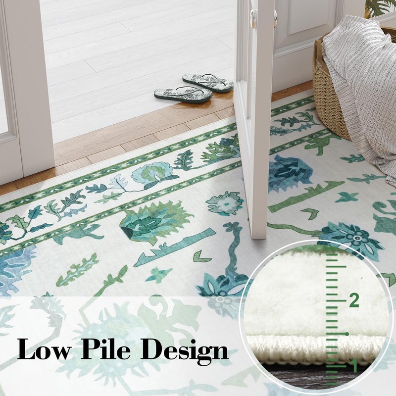 Uphome Green Washable Rugs 8x10, Floral Oushak Rugs for Living Room Bedroom, Non-Slip Soft Turkish Dining Room Rug, Modern Abstract Ultra-Thin Large Carpet for Office Playroom Dorm - Image 4